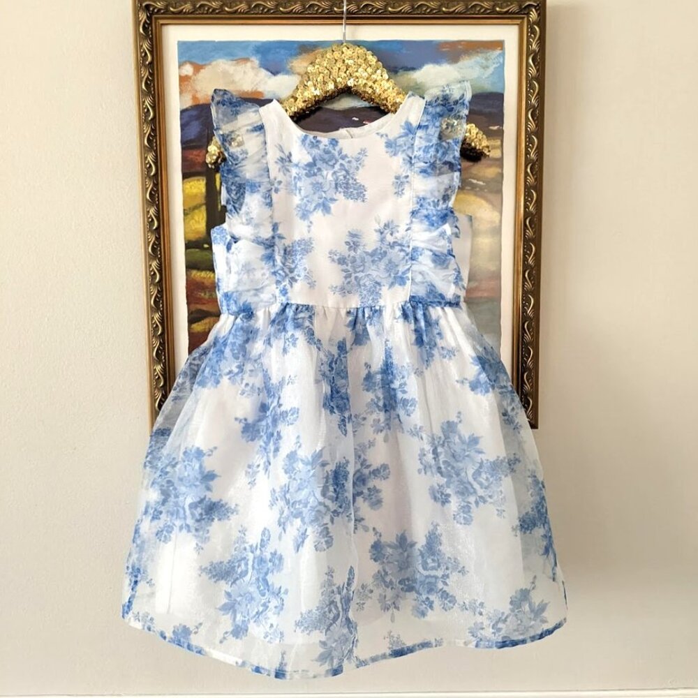 Little girls floral blue dress